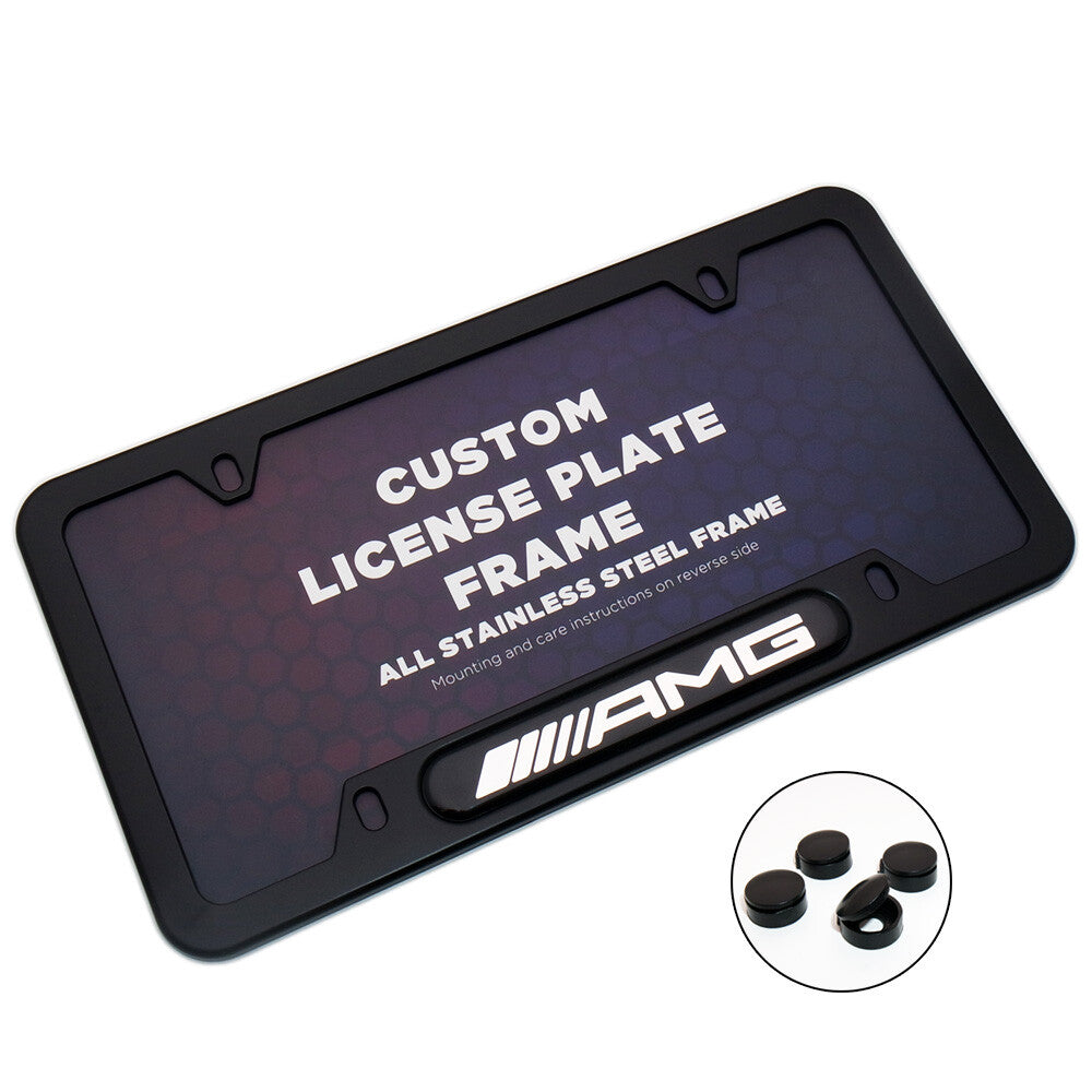 Black Stainless Front Rear Emblem License Plate Frame Cover Gift For AMG Sport