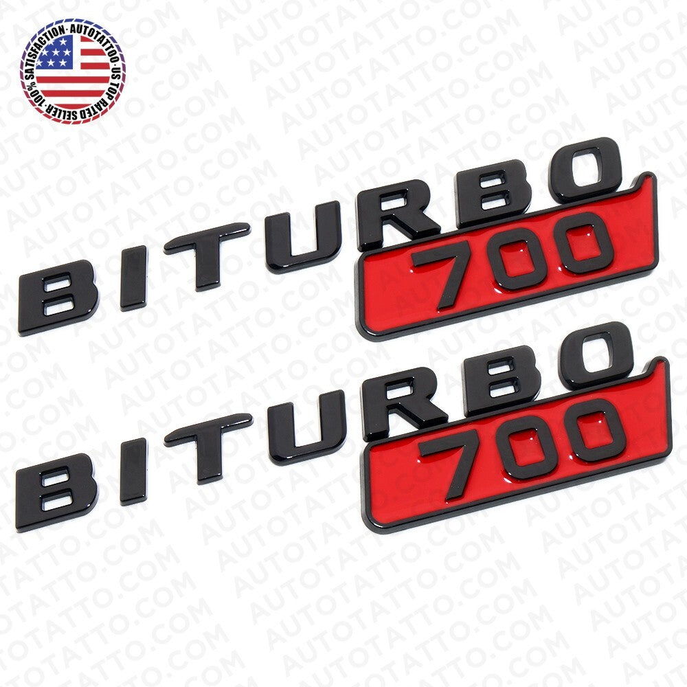 2x Mercedes BRABUS BITURBO 700 Fender Nameplate Badge Marker Emblem Gloss Black
