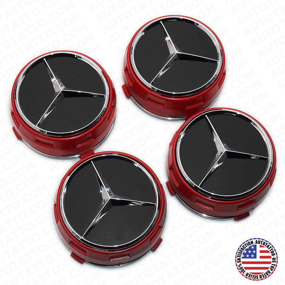 4x Mercedes Wheels In Center Lock Design Cap Hub Star Cover Insert Sport AMG Red