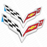 Chevy Corvette C7 2014-2019 Chrome Front & Rear Set Cross Flags Emblem Sport