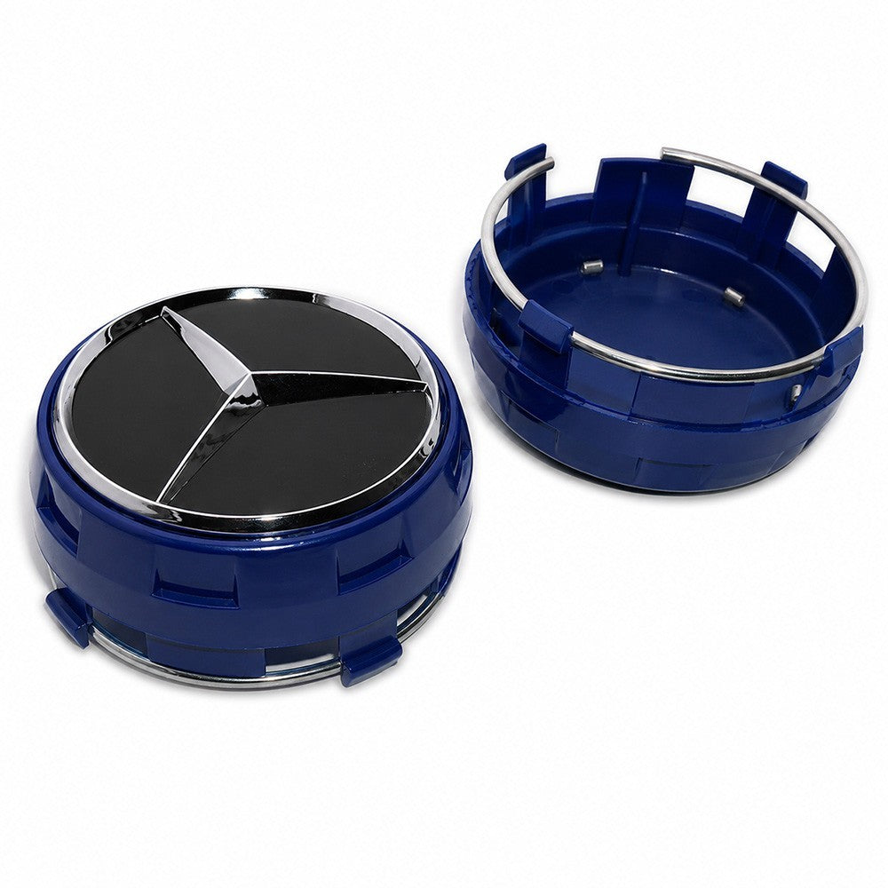 4x Mercedes Wheels Center Lock Design Cap Hub Star Cover Insert Sport AMG Blue