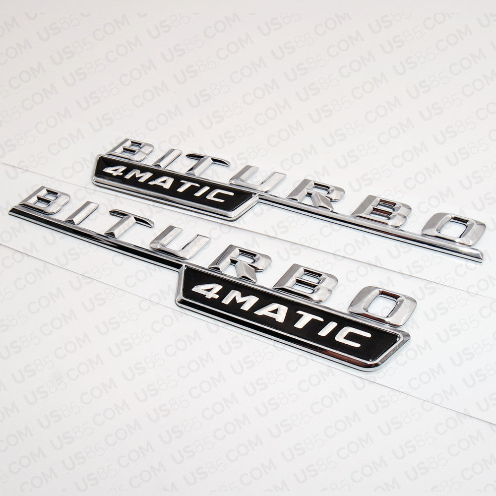 BiTurbo 4Matic 3D Logo Car Fender Nameplate Side Marker Emblem Badge - Chrome