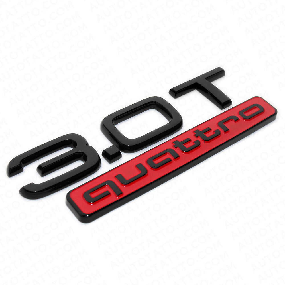 17-22 Audi Car Rear Trunk Lid 3.0T Quattro Nameplate Emblem Badge Black & Red