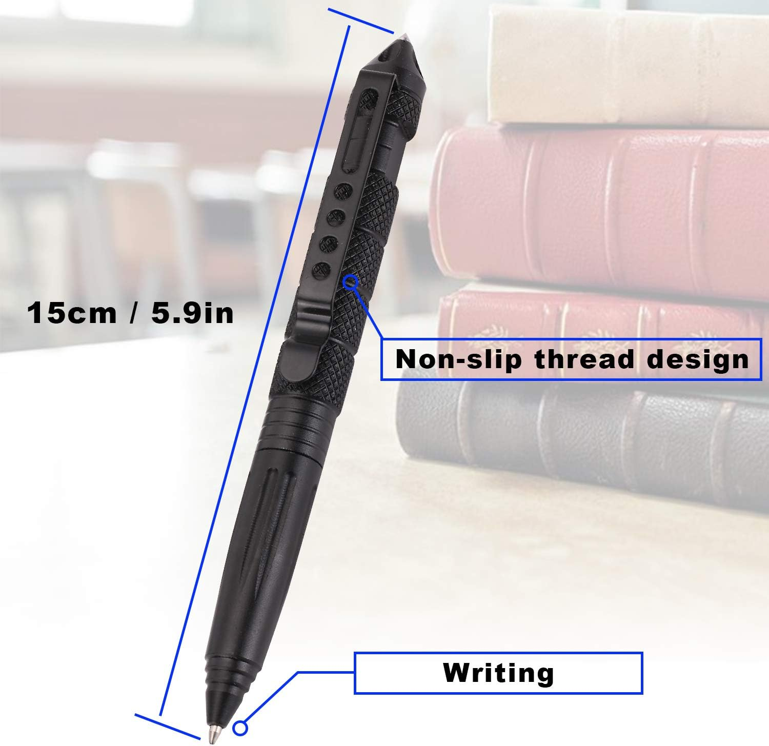 2 Pack Military Tactical Pen Set with 6 Ballpoint Refills Writing,Made Car Accessory - Black