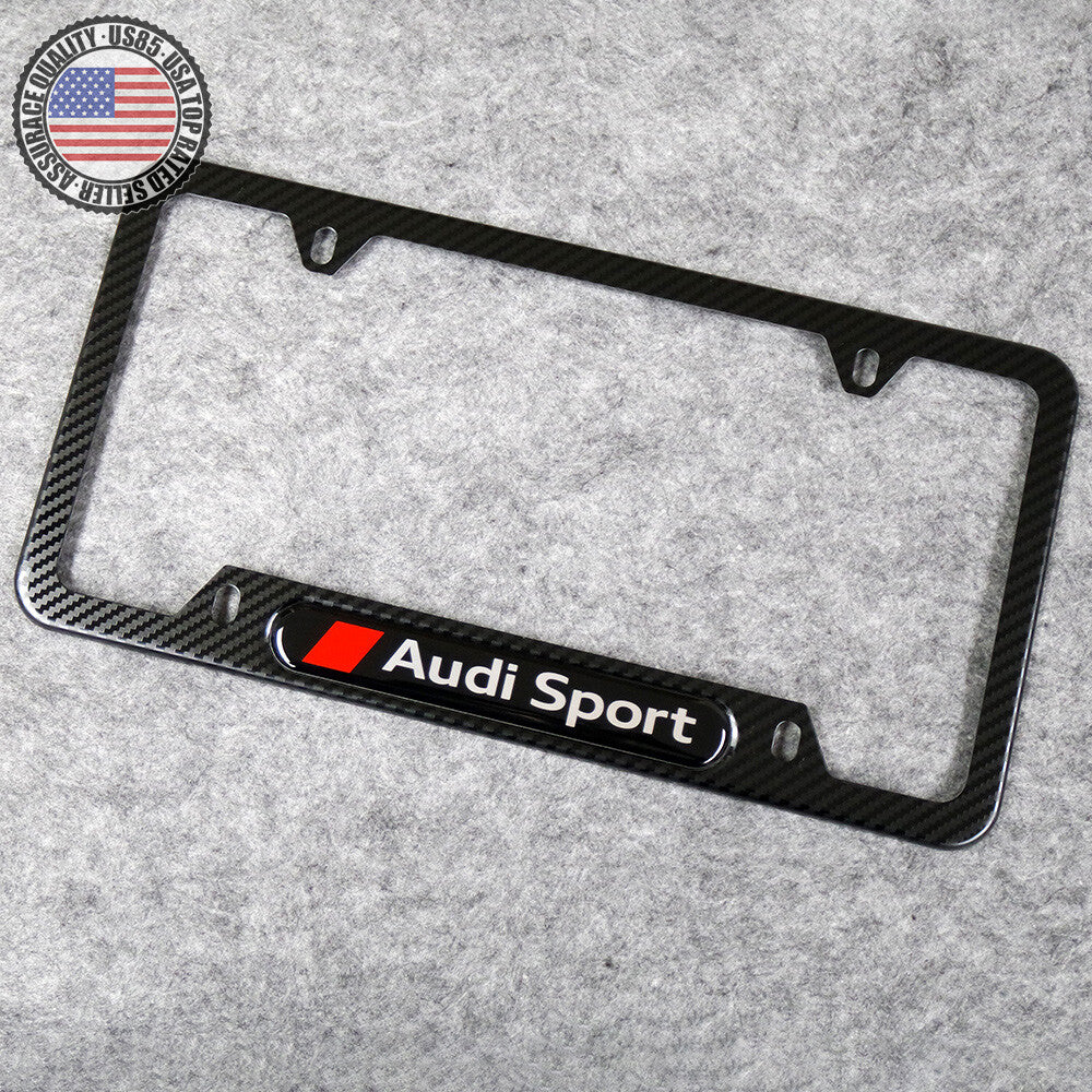 For Audi Sport Front or Rear Carbon Fiber Texture License Plate Frame Cover Gift