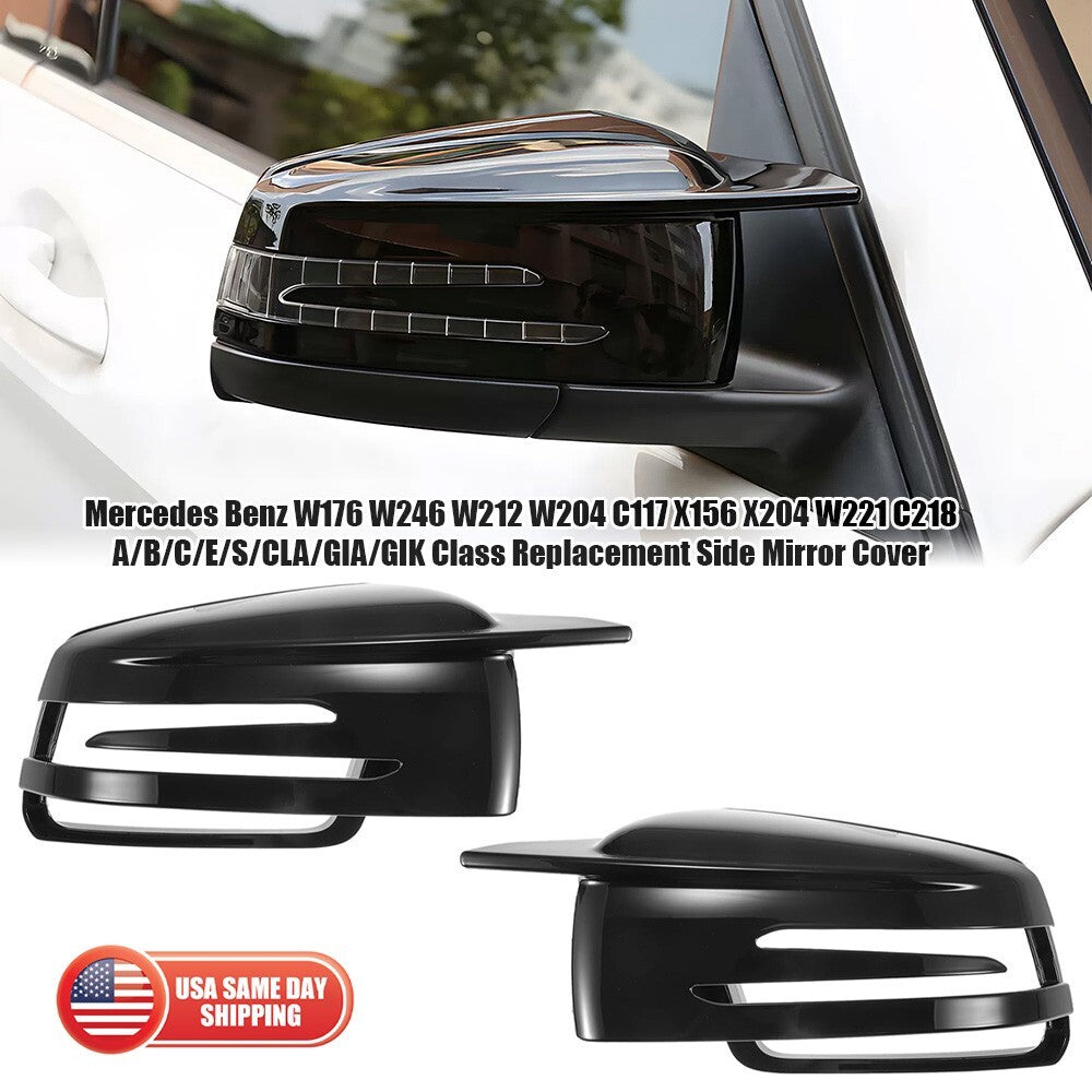Gloss Black Horn Wing Style Mercedes W204 W212 W117 C E S GLA Side Mirror Cover