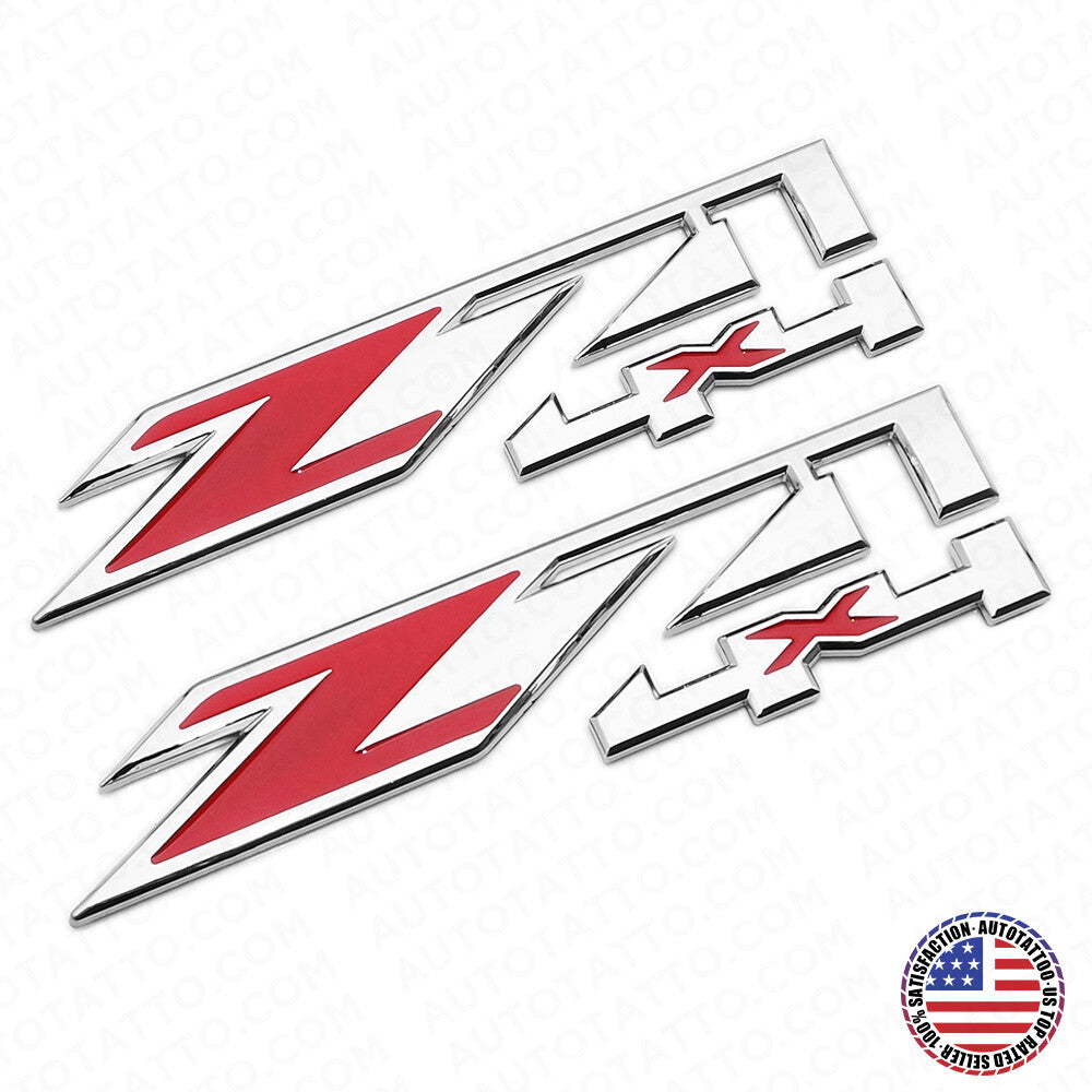 2x GMC Sierra z71 4X4 Fender Front Door Logo Badge Emblem Nameplate Chrome Red