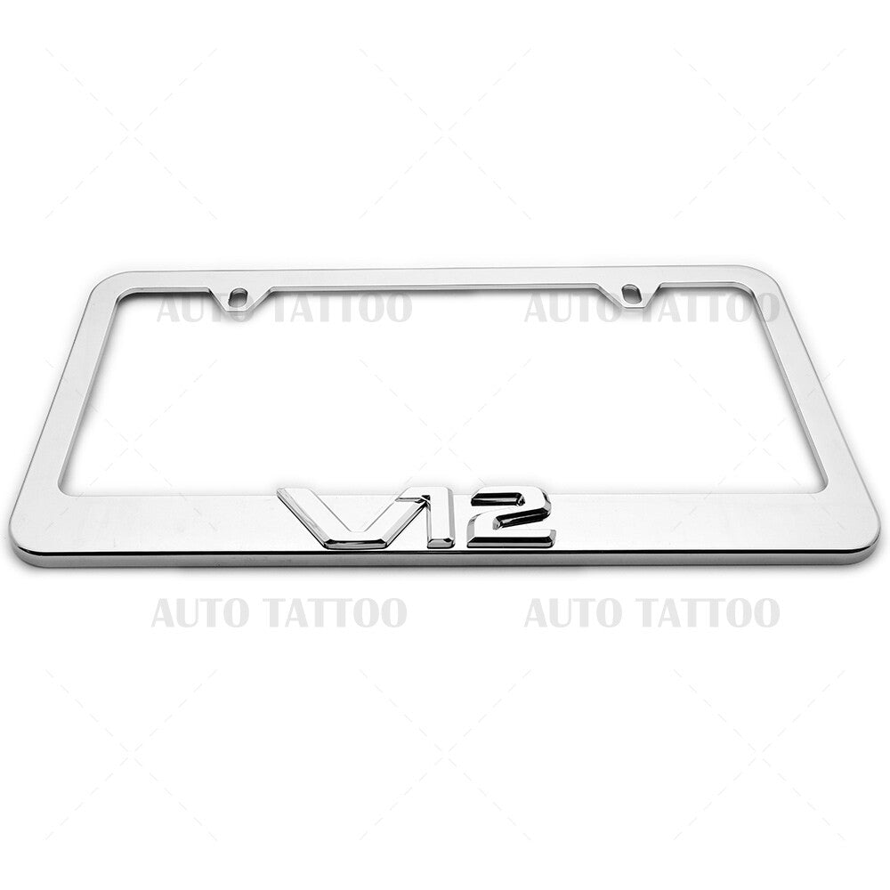 1x V12 Mirror Chrome License Plate Frame Cover Decorate + Screw Caps