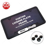 Mini Cooper Front Rear Car License Plate Frame Cover Stainless Steel Sport Black