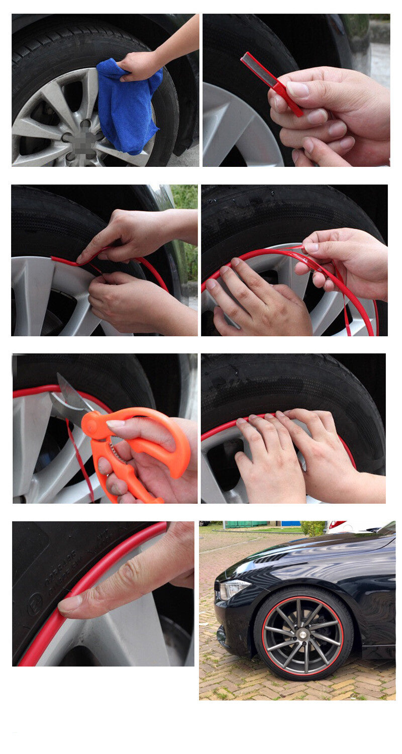 26FT Car Wheels Hub Rim Edge Protector Ring Tire Guard Sticker Rubber Strip Line