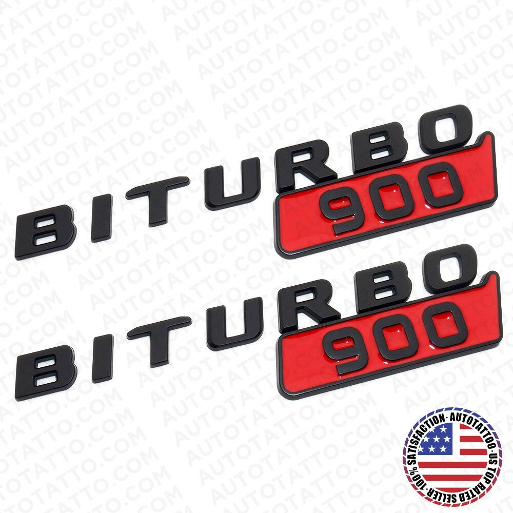 2x Mercedes BRABUS BITURBO 900 Fender Nameplate Badge Marker Emblem Matte Black