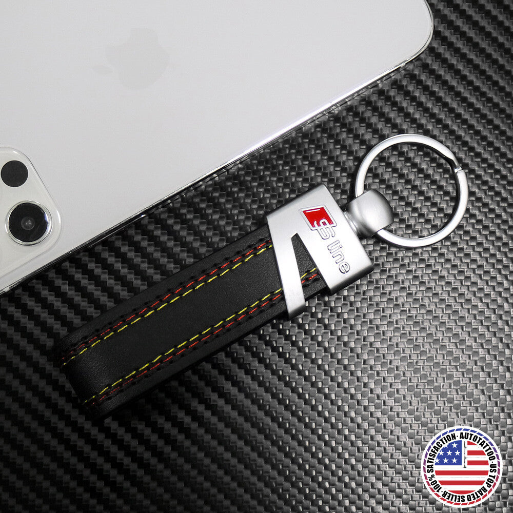 Audi S Line Fashion Leather Car Sport Key Fob Keychain Strap RIng Gift Decorate