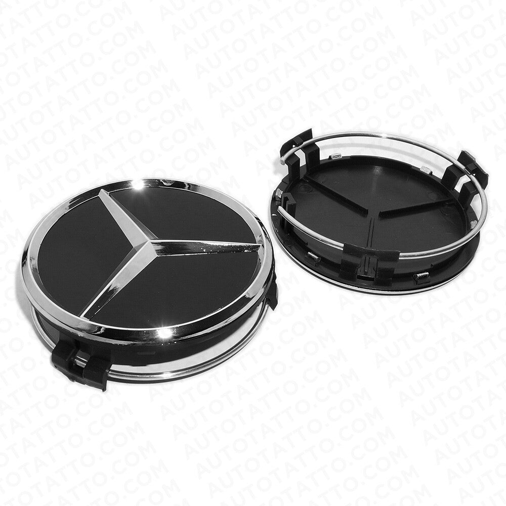 4x Mercedes Wheels Center Cap Hub Black Star Cover Inserts Replacement Sport AMG