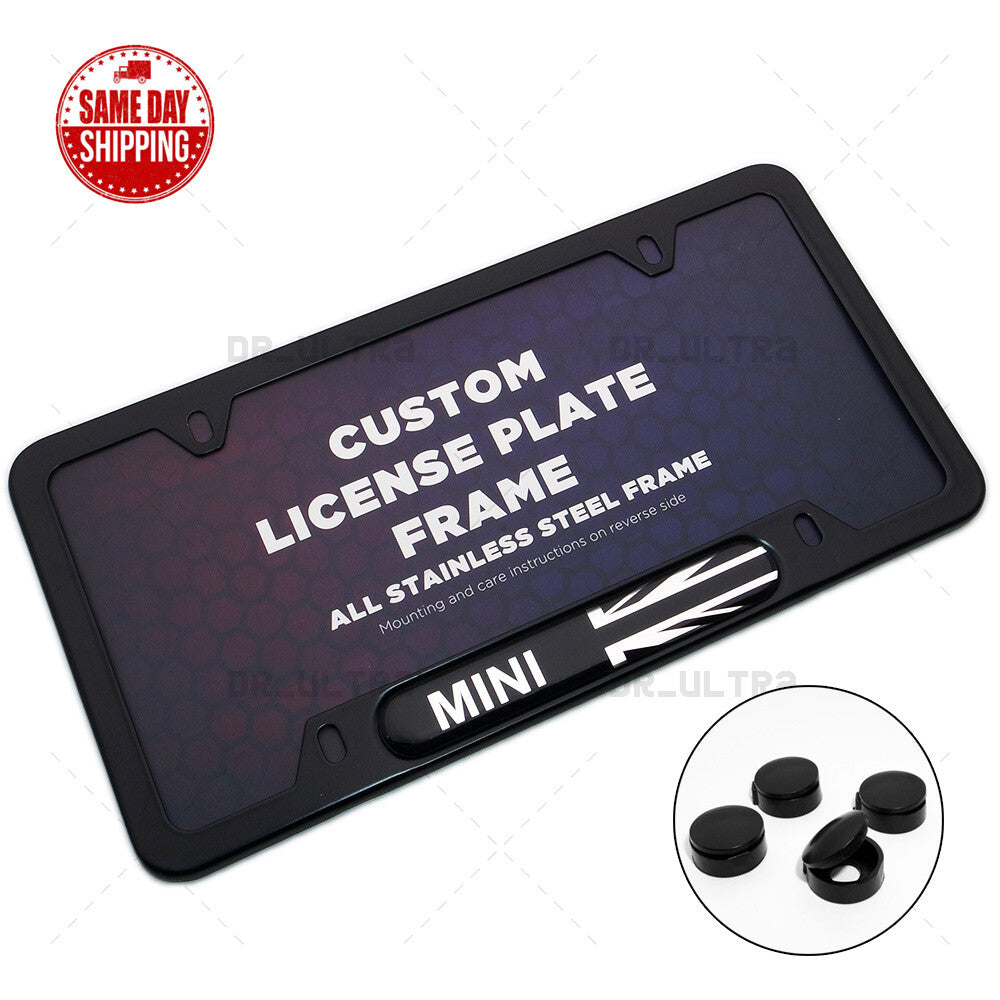 Mini Cooper Sport Front Rear Car License Plate Frame Cover Stainless Steel Black