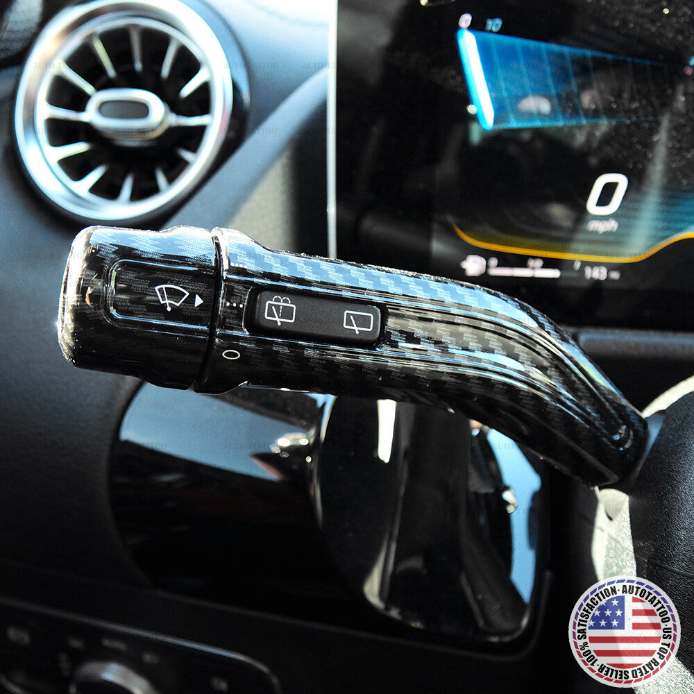 Mercedes A CLA GLA GLB Carbon Fiber Steering Wheel Shift Wiper Lever Cover Trim