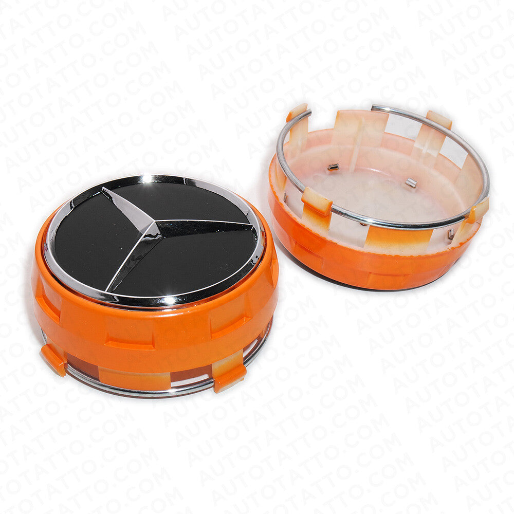 4x Mercedes Wheels In Center Lock Design Cap Hub Star Cover Sport AMG - Orange