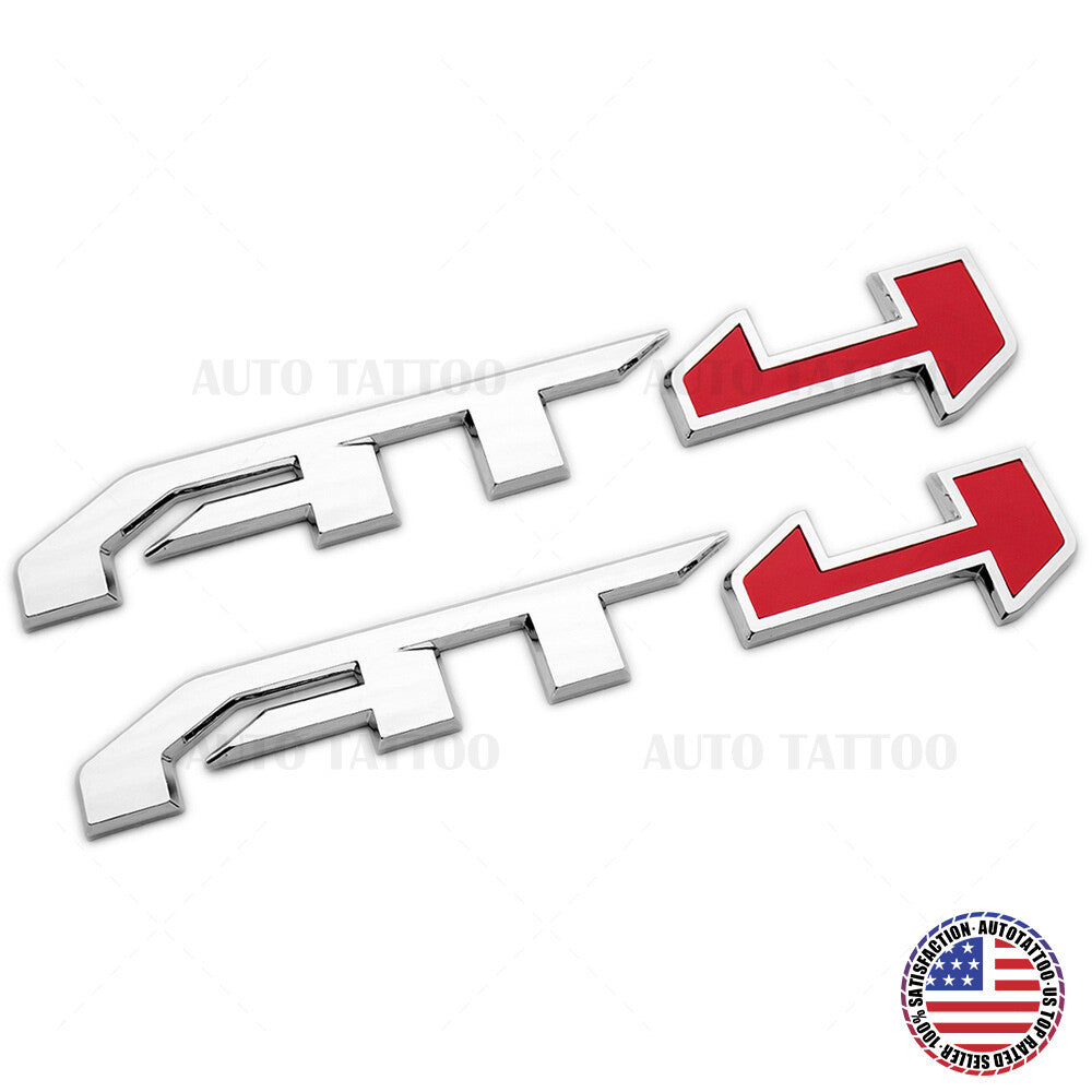 2x GMC Canyon Sierra AT4 Side Front Door Badge Emblem Nameplate OEM Chrome Red