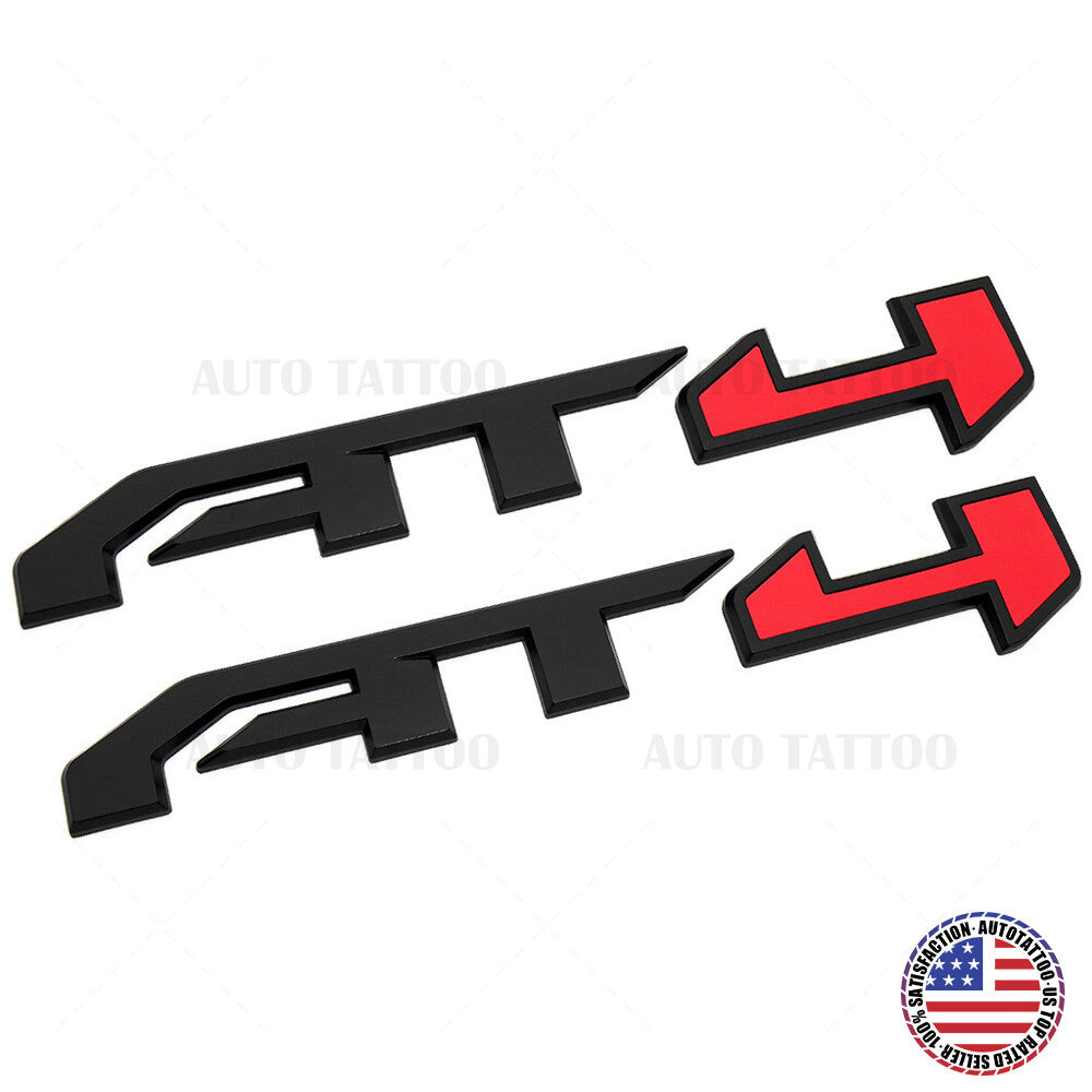 2x GMC Canyon Sierra AT4 Side Front Door Badge Emblem Nameplate OEM Black & Red