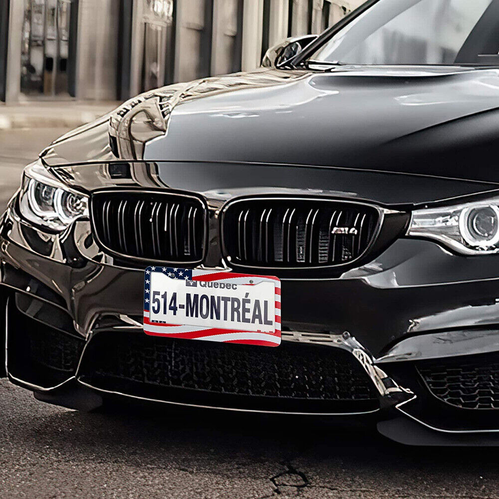 2x Universal Stainless Steel USA American Nations Flag Car License Plate Frame