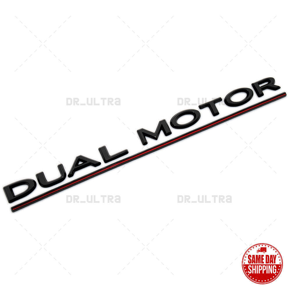 Tesla Liftgate Lid Dual Motor Performance Nameplate Badge Emblem Gloss Black Red