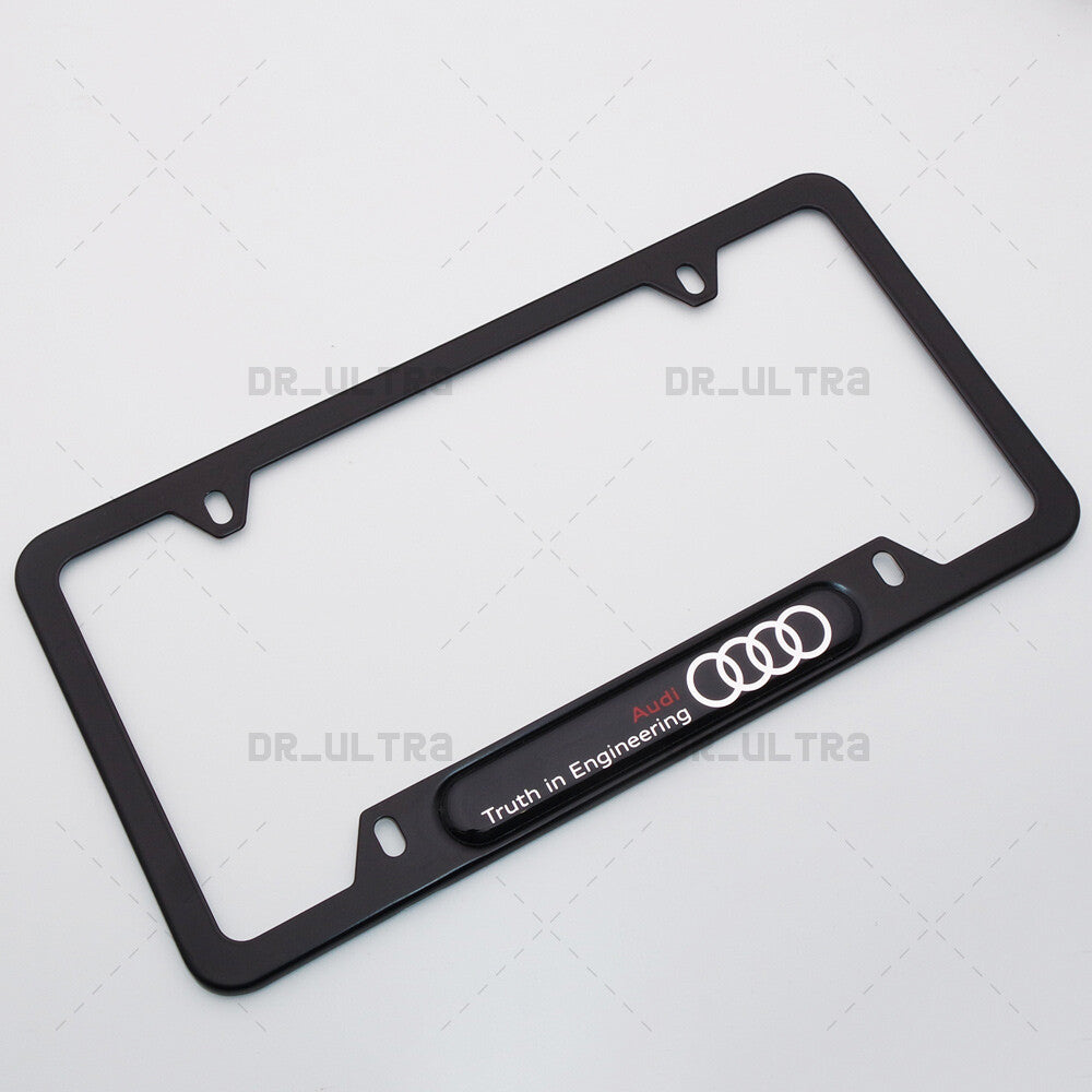 Black Stainless Steel Front Rear Emblem License Plate Frame Cover - Audi Ring