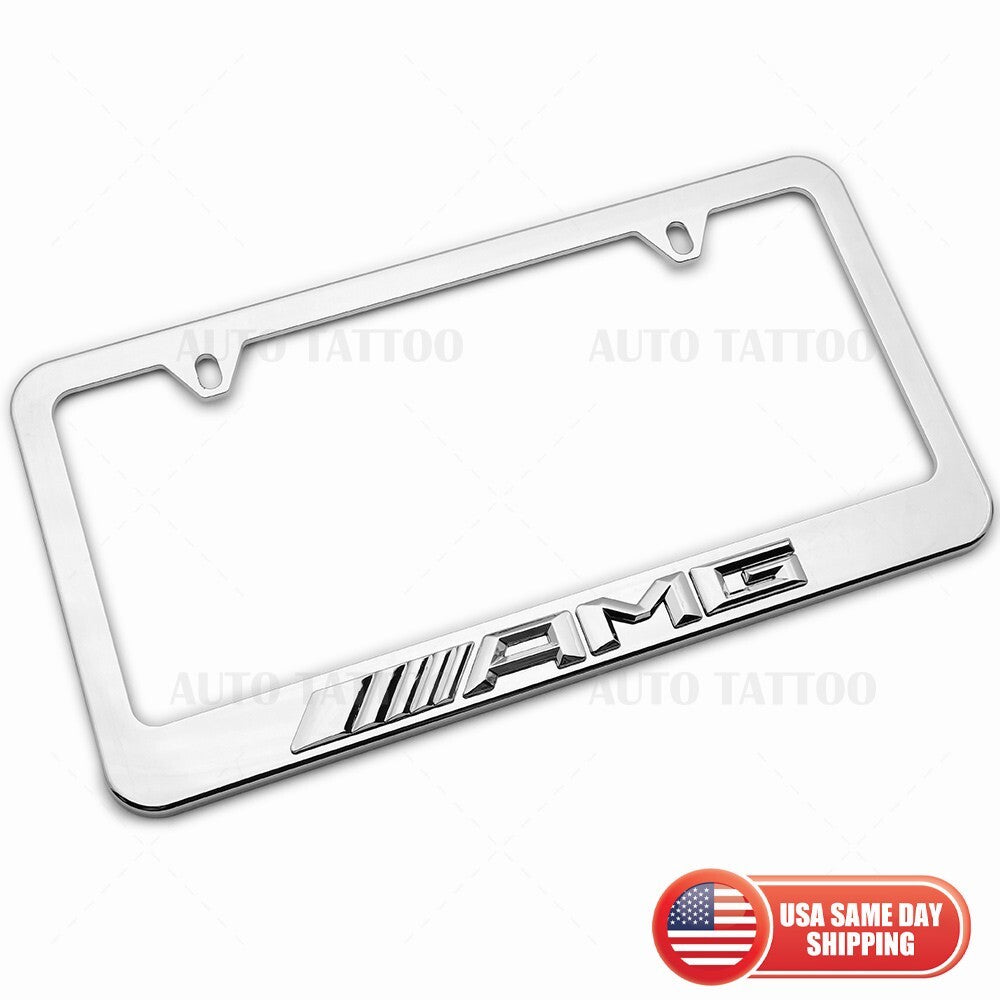 1x Mercedes-AMG 3D Mirror Chrome License Plate Frame Cover Decorate + Screw Caps