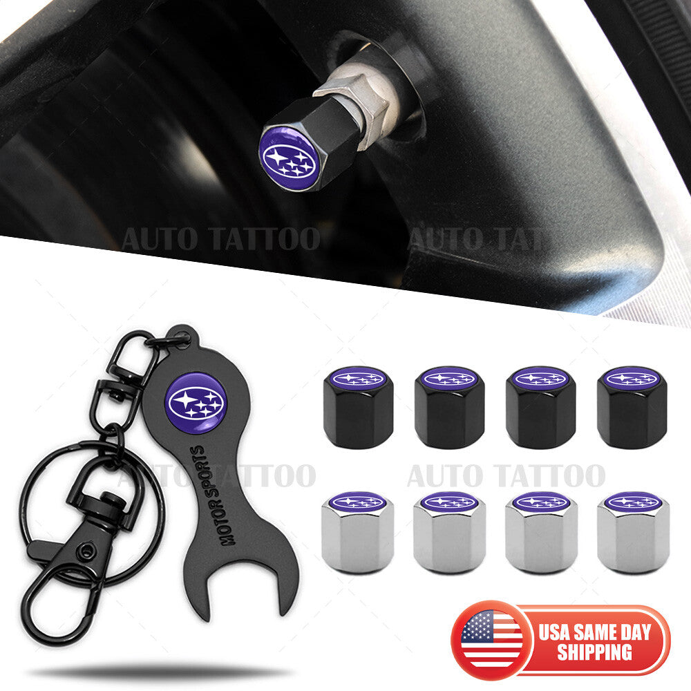4x Universal Fit Sport Car Tire Wheels Air Stem Dust Valve Cap Cover + Keychain