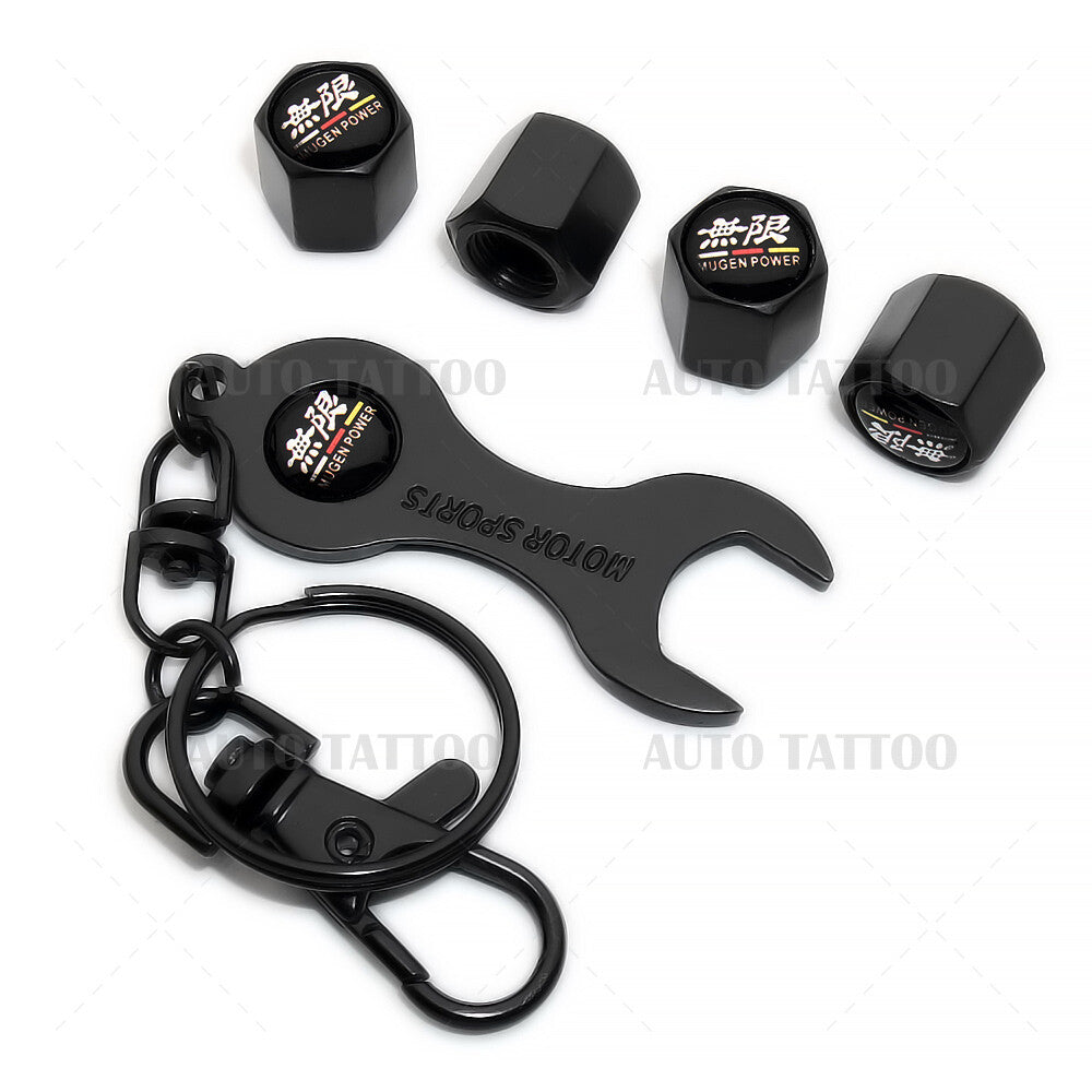 4pcs Hex Fit Mugen 無限 Car Tire Wheels Air Stem Dust Valve Cap Cover + Keychain