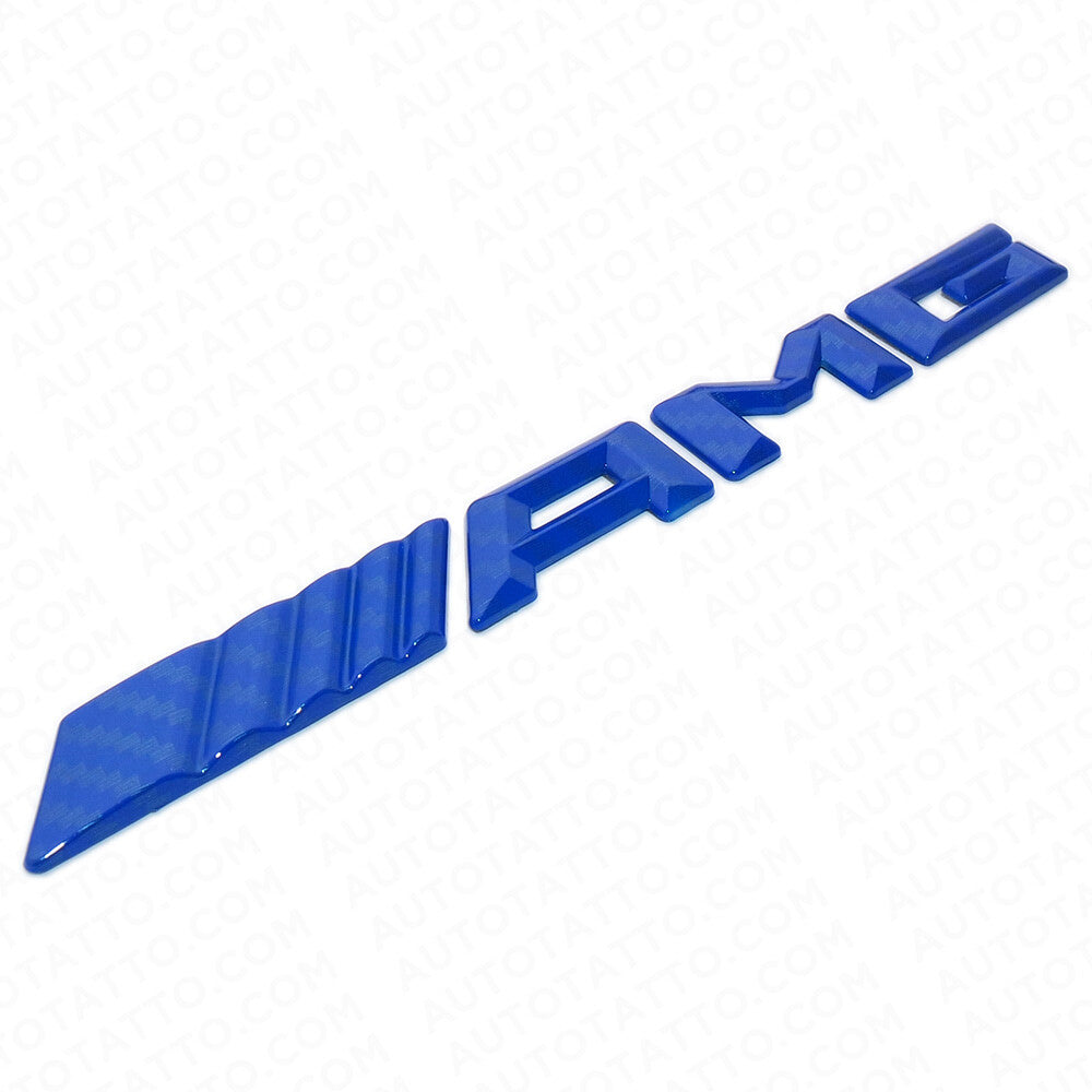 Blue Carbon Fiber Style AMG Sport Car Emblem 3D Trunk Lid Logo Badge Decoration