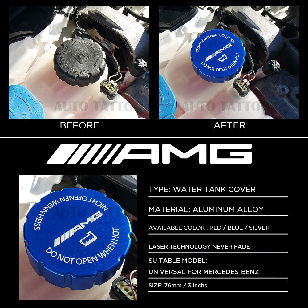 Mercedes AMG Sport Universal Aluminum Hood Water Washer Tank Cap Cover Trim Blue