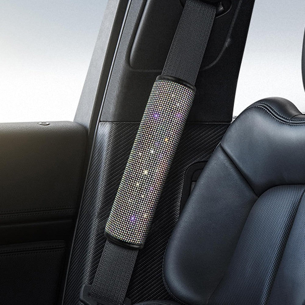 2x Bling Multicolor Rhinestone Seat Belt Shoulder Pads Crystal Cushion Car Cover