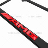 1x Mercedes Red AMG 3D Black License Plate Frame Cover Decorate + Screw Caps