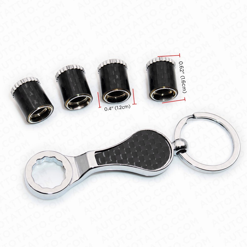 Fit STI Real Carbon Fiber Car Wheel Tire Air Valve Stem Caps Cover Keychain Ring