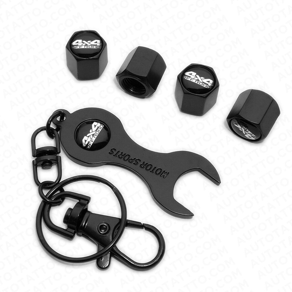 Hex 4x4 Off Road Car Truck Tire Wheel Air Stem Dust Valve Caps Cover + Keychain