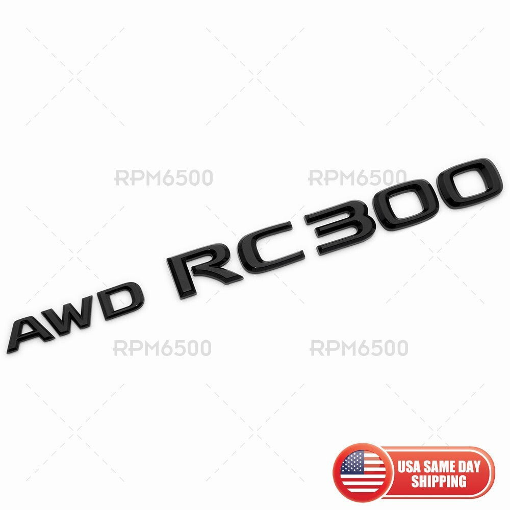 Lexus Trunk AWD RC 300 Gloss Black Letter Logo Badge Emblem Car Replace F-Sport