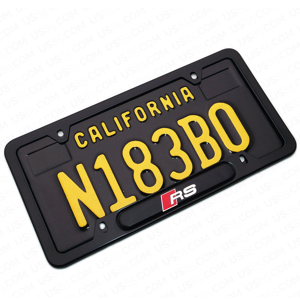 Black Stainless Steel Front Rear RS Sport Emblem License Plate Frame Cover Gift