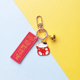 Cute Lucky Cat Keychain Keyring Blessing Word for Keys or Couple Bag Decoration
