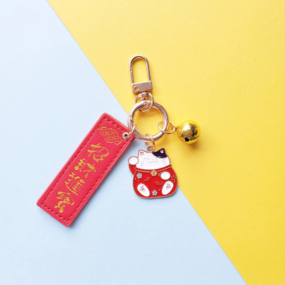 Cute Lucky Cat Keychain Keyring Blessing Word for Keys or Couple Bag Decoration
