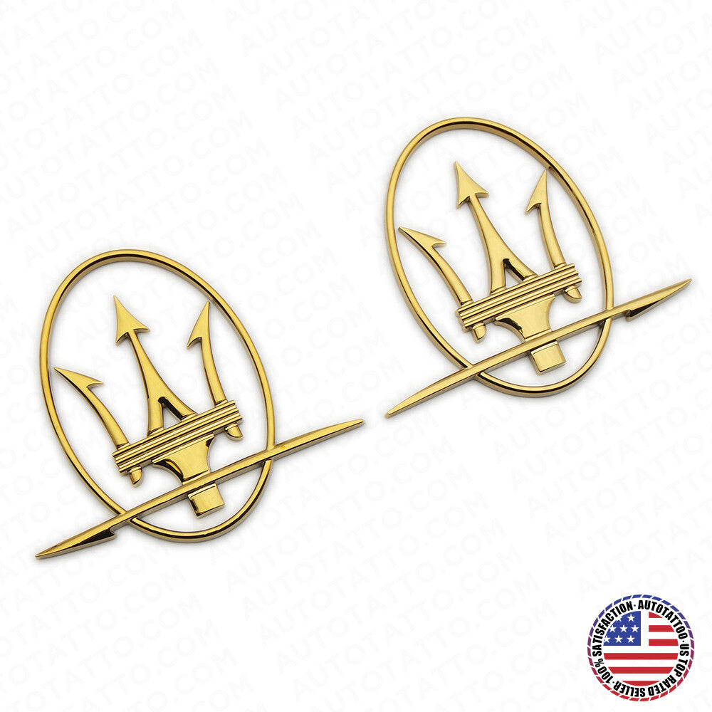 Set Maserati Left Right Side Quarter Panel Rear Logo Badge Emblem Sport Gold