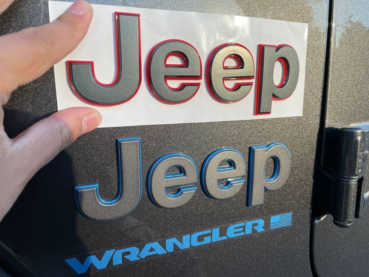 Jeep 2 (two) 2018-2024 Wrangler/Gladiator Fender Dark Gray w/ Outline Emblem Badge - Red