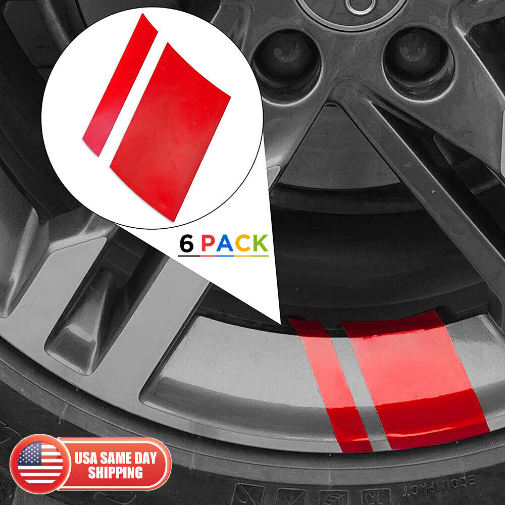 6pcs Car Wheels Tire Rim Vinyl Decal Racing Stripes Sport Decorate Sticker Red