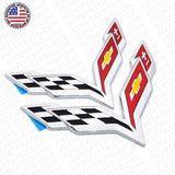 For Corvette C7 2014-2019 OEM Chrome Front & Rear Set Cross Flags Emblem Sport