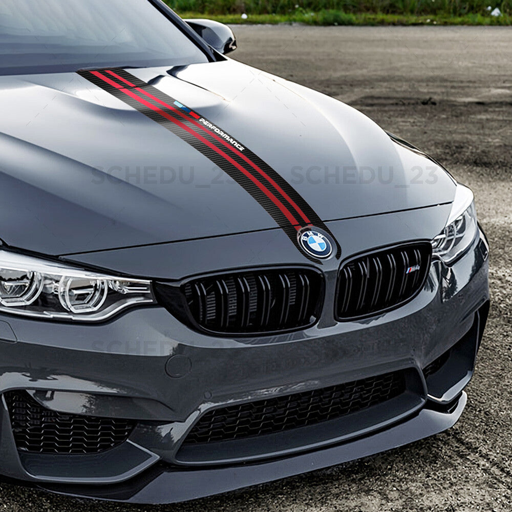 Red Carbon Fiber 5D Car Hood Sticker Stripe Decal For BMW Performance Sport