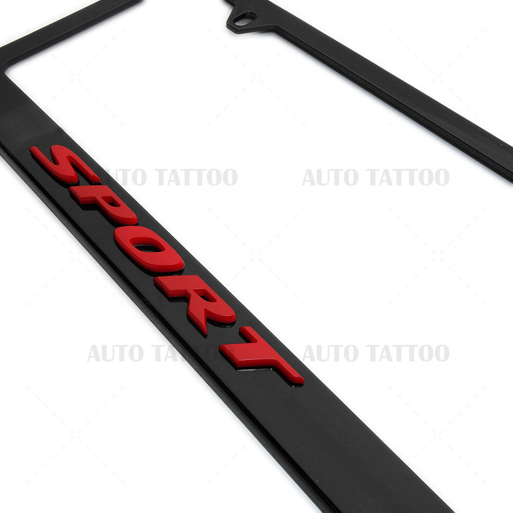 1x For Honda Red Sport Gloss Black License Plate Frame Cover + Screw Caps