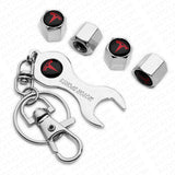 4x Hex Red Tesla Car Tire Wheel Air Stem Dust Valve Caps Cover + Wrench Keychain