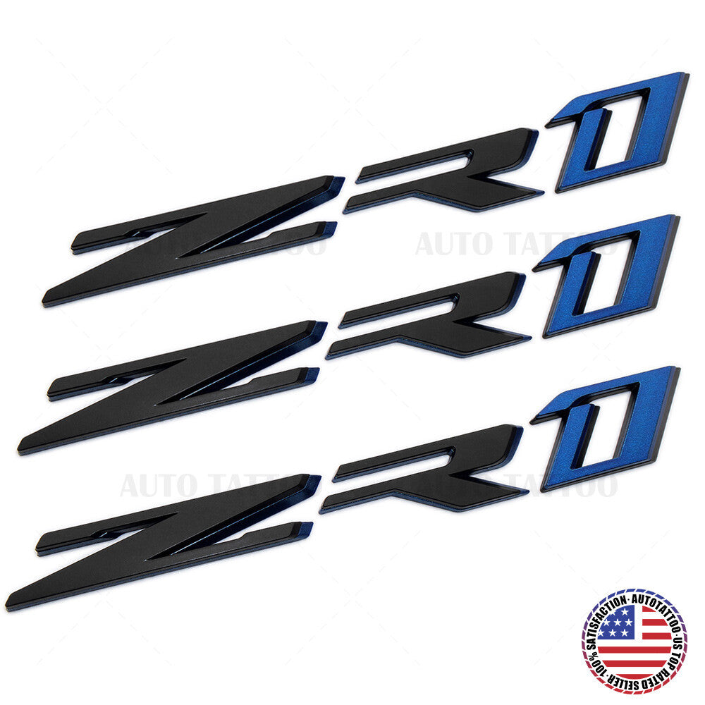 3x Chevy Corvette ZR1 Hood Rear Bumper Nameplate Logo Sport Emblem Black Blue