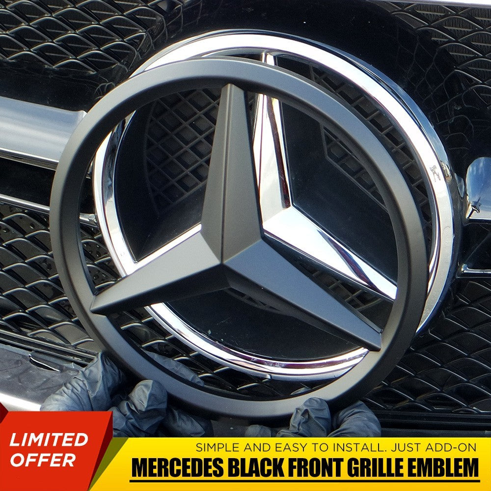Mercedes Front Grill Overlays Add-On Logo Cover Emblem AMG Sport 3D Matte Black