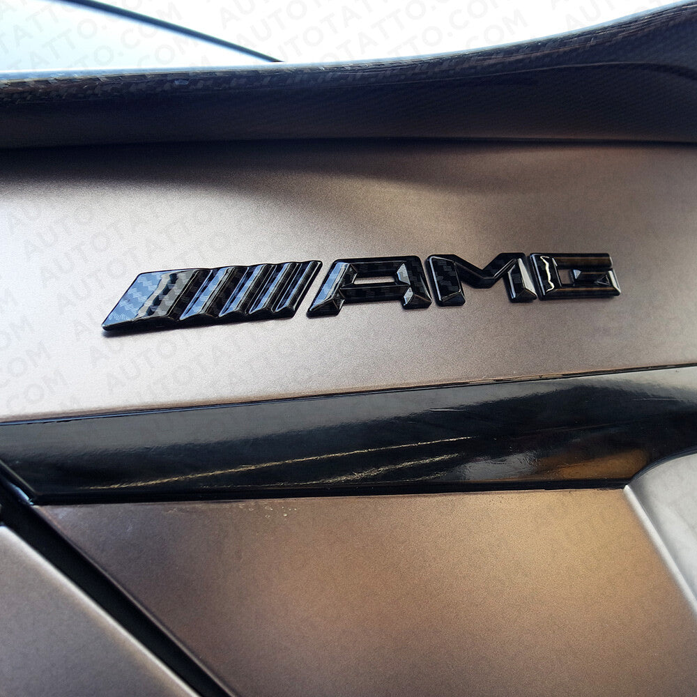 Black Carbon Fiber Style AMG Sport Car Emblem 3D Trunk Lid Logo Badge Decoration