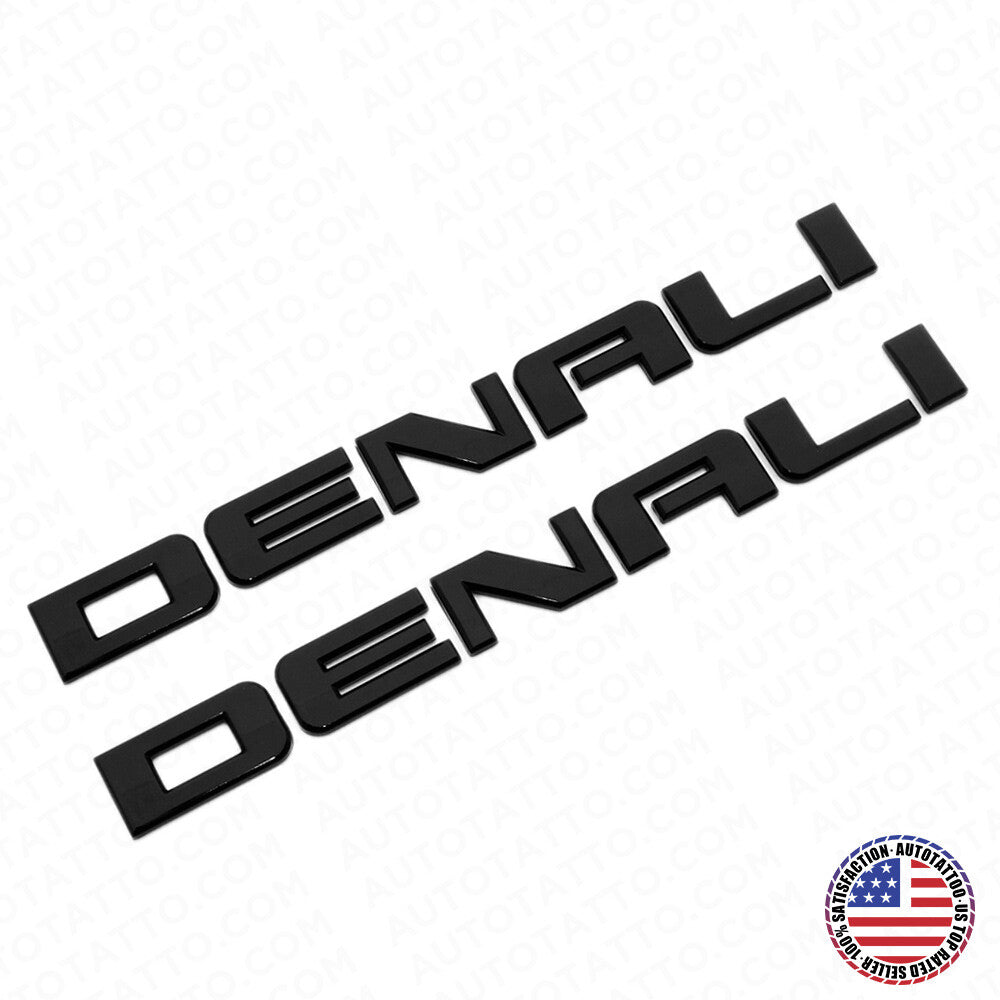 2x Denali Door Tailgate Letter Nameplate Emblem HD Badge GMC 3D HD Gloss Black
