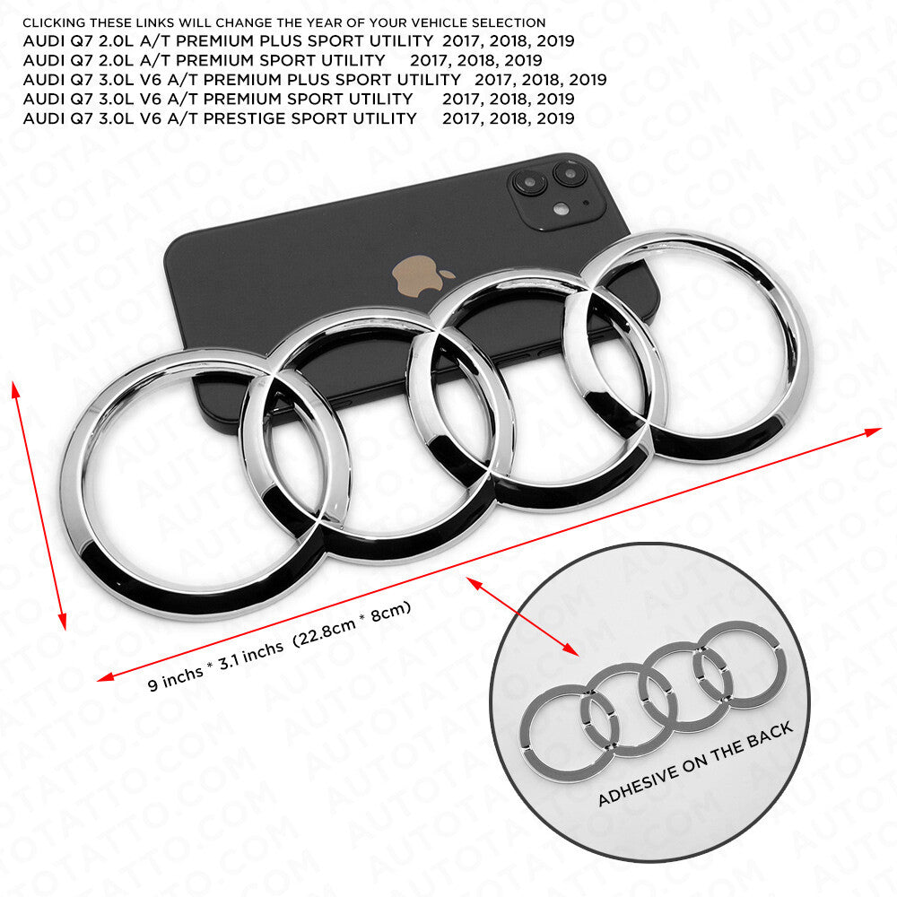 17-19 AUDI Q7 Chrome Rear Trunk Liftgate Rings Badge Logo Emblem Decorate Sport